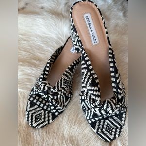Chelsea & Violet Gia Knot Black and White Tribal Print Mules